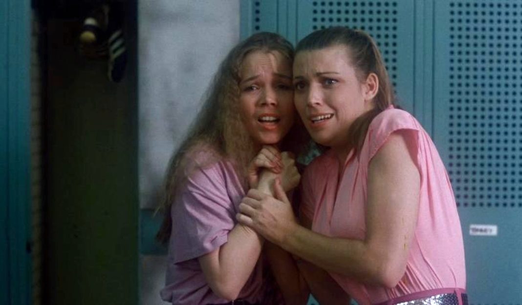 Vanna White (right) and Karen Abbott (left) in a scene from the 1981 slasher horror film Graduation Day Vanna White (right) and Karen Abbott (left) in a scene from the 1981 slasher horror film Graduation Day